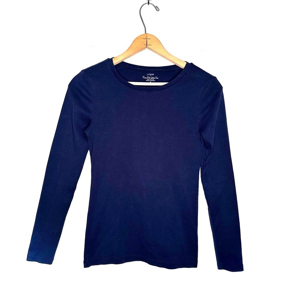 J. Crew | Blue Fine Rib Cotton Tee Long Sleeve Size Small